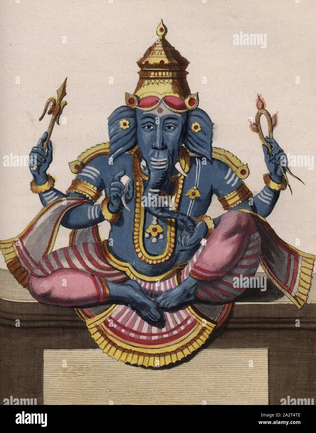 Polléar (Ganesh), l'inscription d'Polléar (Ganesh), signé : P. Sonnerat Pinx, Poisson Sc, Pl. 55, p. 182, après, Pierre Sonnerat (pinx.) ; Poisson (sct.), 1782, Pierre Sonnerat : Voyages aux Indes orientales et a la Chine. Fait par ordre du roi depuis 1774 jusqu'en 1781 [...]. A Paris : Chez l'auteur, chez Froulé, chez Nyon, chez Barrois, 1782 Banque D'Images