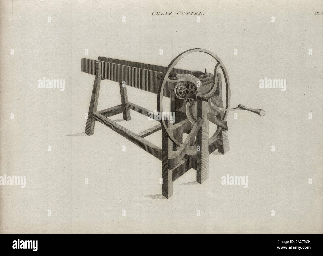 Broyeur de paille, coupe, fig. 15, Pl. XV, p. 40, R. W. Dickson : L'agriculture, de l'ordre pratique, ou un système complet d'élevage moderne : avec les méthodes de plantation, et la gestion de stock. Bd. 1. Londres : imprimé pour Richard Phillips ; par R. Taylor et Co., 1805 Banque D'Images