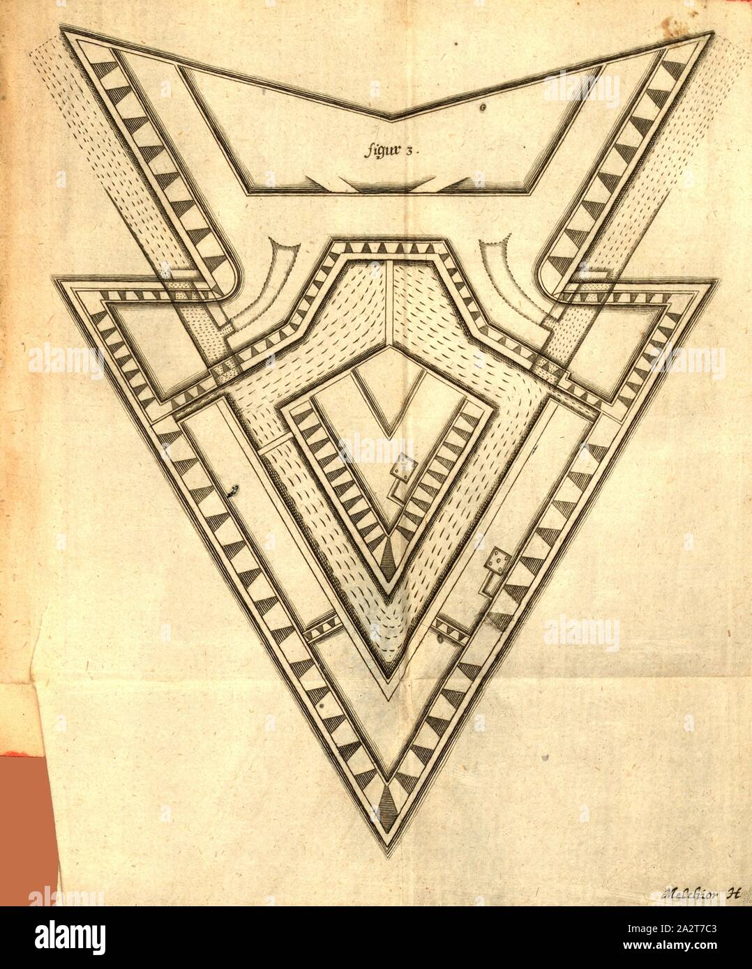 Ausschnitt von Festungsanlage(1), plan, fig. 3, Haffner, Melchior (sc.), 1682, Ernst Friederich von Borgsdorff unüberwindliche : Die Festung, oder das en dem Treffen um die réputation und der Völker erhaltene Libertät Feld (...). En ULM : Verlag Georg Wilhelm Kühnen, 1682 Banque D'Images