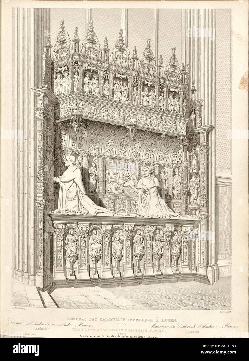 Tombeau des cardinaux d'Amboise, Rouen. La France, tombe dans la Cathédrale de Rouen, signé : de Mérindol del, Bury, couche externe Fig. 50, p. 224, Merindol, Jules Charles Joseph de (del.) ; Bury, Jean Baptiste Marie (sc.), 1853, Jules Gailhabaud : Monuments anciens et modernes : collection formant une histoire de l'architecture des différents peuples à toutes les époques. Paris : Librairie de Firmin Didot frères, 1853 Banque D'Images