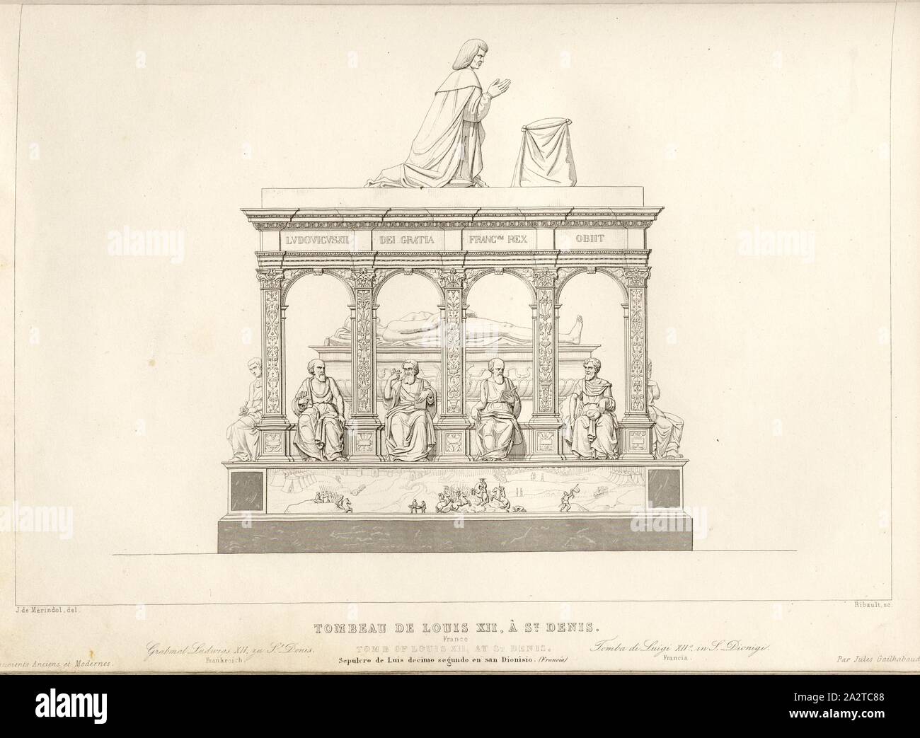 Tombeau de Louis XII, Saint Denis. France, tombeau de Louis XII (1462-1515) dans la cathédrale de Saint-Denis, signé : J. de Mérindol del, Clermont-tonnerre sc, fig. 54, p. 238, Merindol, Jules Charles Joseph de (del.) ; Clermont-tonnerre, Auguste Louis François (sc.), 1853, Jules Gailhabaud : Monuments anciens et modernes : collection formant une histoire de l'architecture des différents peuples à toutes les époques. Paris : Librairie de Firmin Didot frères, 1853 Banque D'Images Tombeau de Louis XII, Saint Denis. France, tombeau de Louis XII (1462-1515) dans la cathédrale de Saint-Denis, signé : J. de Mérindol del, Clermont-tonnerre sc, fig. 54, p. 238, Merindol, Jules Charles Joseph de (del.) ; Clermont-tonnerre, Auguste Louis François (sc.), 1853, Jules Gailhabaud : Monuments anciens et modernes : collection formant une histoire de l'architecture des différents peuples à toutes les époques. Paris : Librairie de Firmin Didot frères, 1853 Banque D'Images
