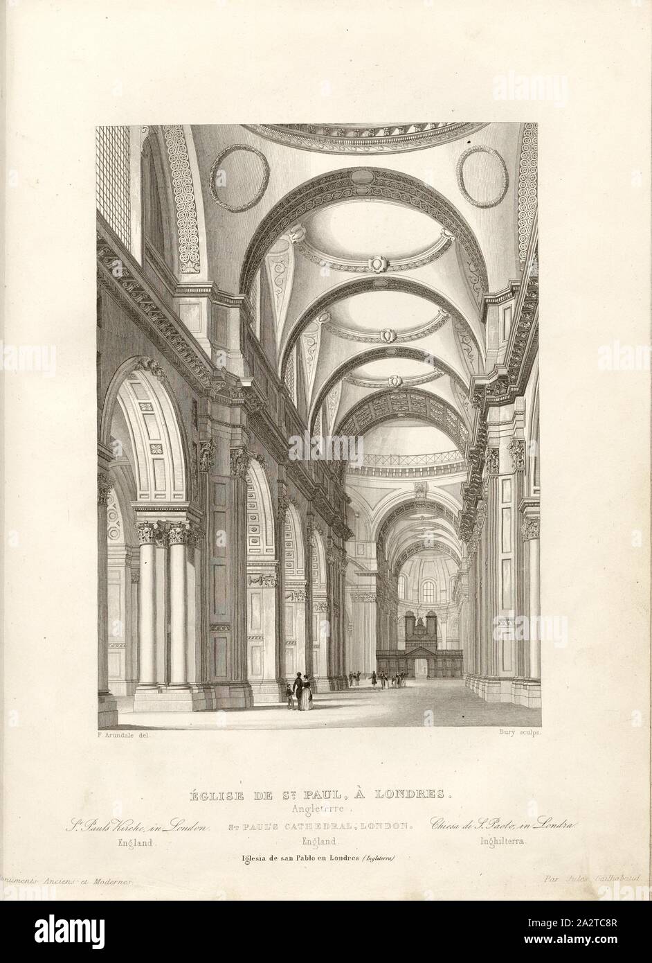 Eglise Saint-Paul à Londres. L'Angleterre, la nef de la Cathédrale St Paul à Londres, signé : F. Arundale del, J. Bury sculps, fig. 68, p. 296, Arundale, Francis (del.) ; Bury, Jean Baptiste Marie (sc.), 1853, Jules Gailhabaud : Monuments anciens et modernes : collection formant une histoire de l'architecture des différents peuples à toutes les époques. Paris : Librairie de Firmin Didot frères, 1853 Banque D'Images