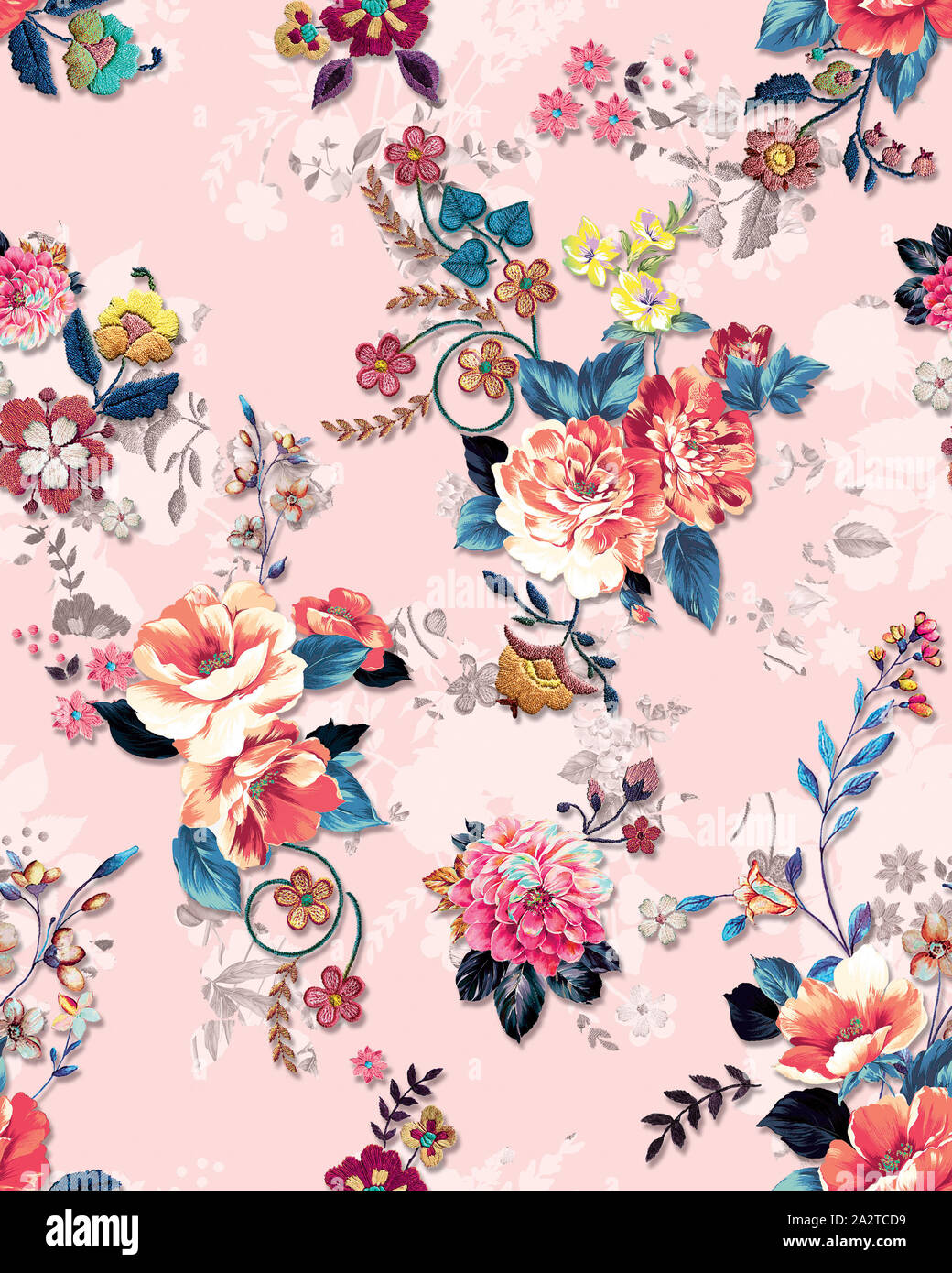 Résumé de l'élégance avec motif transparent floral sur fond de couleur rose. Prêt pour l'impression textile sans couture. modèle d'élégance. Banque D'Images