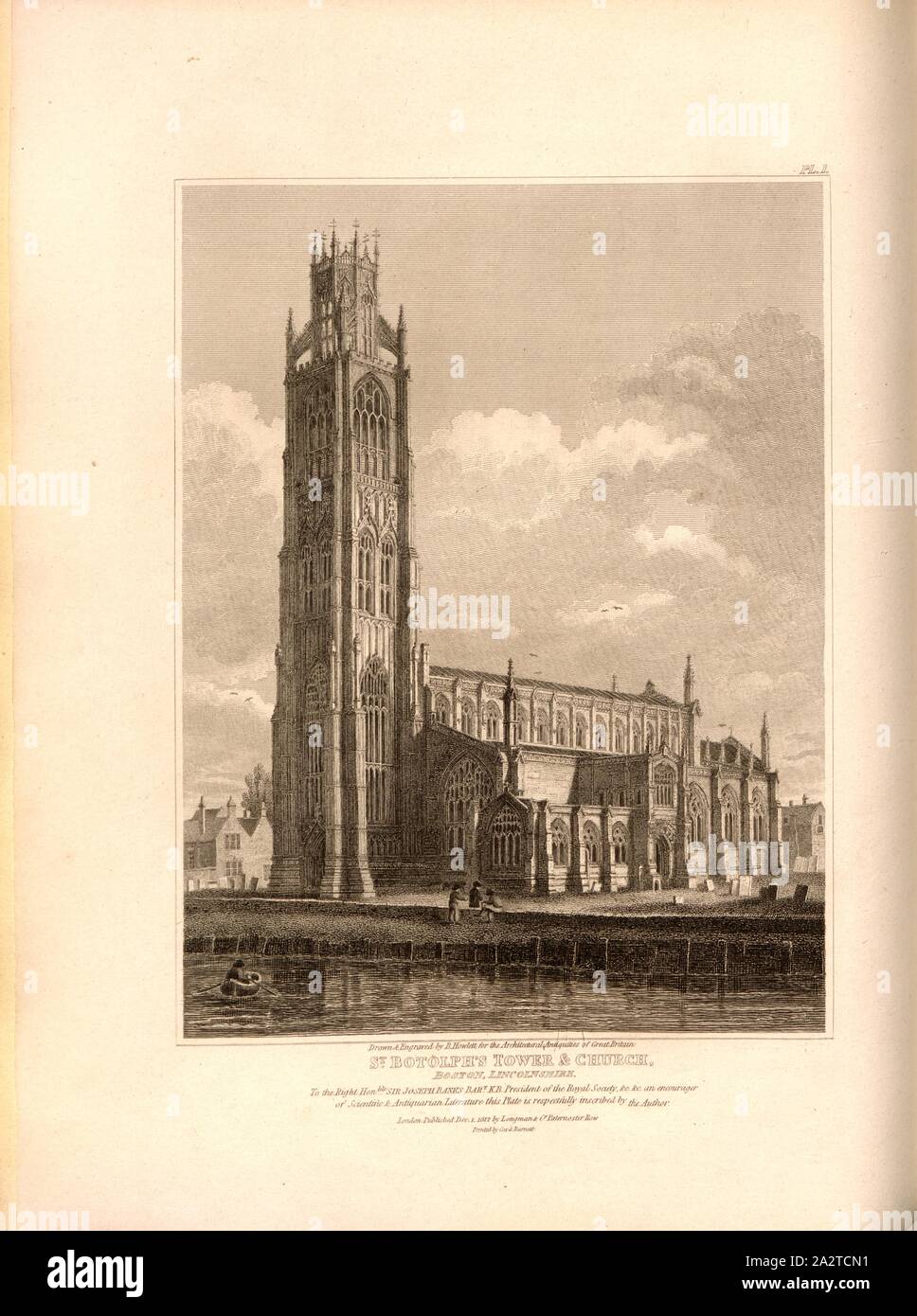 St Botolph's Tower, dans l'église St Botolph Boston, Lincolnshire, signé : dessiné et gravé par B. Howlett ; publié par Longman & Co, fig. 34, Pl. I, p. 118 après, Howlett, Bartholomew (Dessin et gravure) ; Longman & Co., 1812 (publié), John Britton : Les antiquités architecturales de Grande-bretagne : représentés et illustré dans une série de vues, élévations, plans, coupes et détails de divers édifices anglais ancien : historique et descriptive avec comptes de chacune. Bd. 4. Londres : J. Taylor, 1807-1826 Banque D'Images