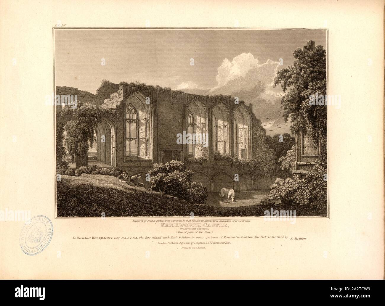 Le château de Kenilworth, Warwickshire Vue d'une partie du hall, salle des Chevaliers dans le château de Kenilworth, Warwickshire dans signé : gravé par Joseph Skelton, d'après un dessin de Cha., sauvage ; publié par Longman & Co, fig. 64, p. 178, sauvage, Charles (dessin) ; Skelton, Joseph (gravure) ; Longman & Co., 1813 (publié), John Britton : Les antiquités architecturales de Grande-bretagne : représentés et illustré dans une série de vues, élévations, plans, coupes et détails de divers édifices anglais ancien : historique et descriptive avec comptes de chacune. Bd. 4. Londres : J. Taylor, 1807-1826 Banque D'Images