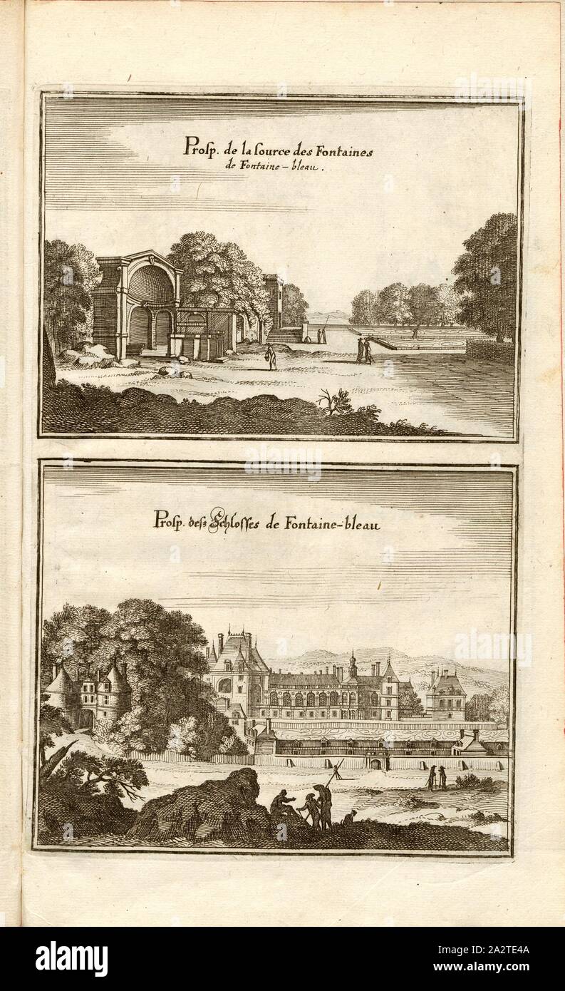 Prosp. des fontaines de Fontaine-bleau et Prosp. Fontaine-bleau Schlosses, Château de Fontainebleau et le jardin en France, fig. 90, après p. 96, Martin Zeiller : Topographia Galliae, de l'Oder, Contrafaitung vornehmbsten und Beschreibung der und dem bekantisten Oerter dans mächtigen und grossen Königreich Franckreich beedes eygner : auss Erfahrung und den Besten und berühmbtesten Scribenten underschiedlichen Spraachen dans aussgangen seyn dont auch auss erlangten- und Bericht von etlichen Relationen Jahren hero dans zusammengetragen richtige Ordnung und gebracht auff begehren zum Druck verfertiget Banque D'Images