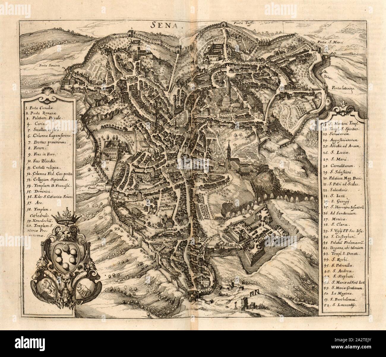 Année, Plan de Sienne (Italie), fig. 28, p. 128, après 1640, Martin Zeiller : Itinerarium Italiae nov-Raiss-Beschreibung antiquae oder durch Italien : darinn nicht allein viel underschiedliche selbsten Welschland Weg durch das [...]. "Francfort : dans Verlegung Matthaei Merians, M.DC.XL. [1640 Banque D'Images