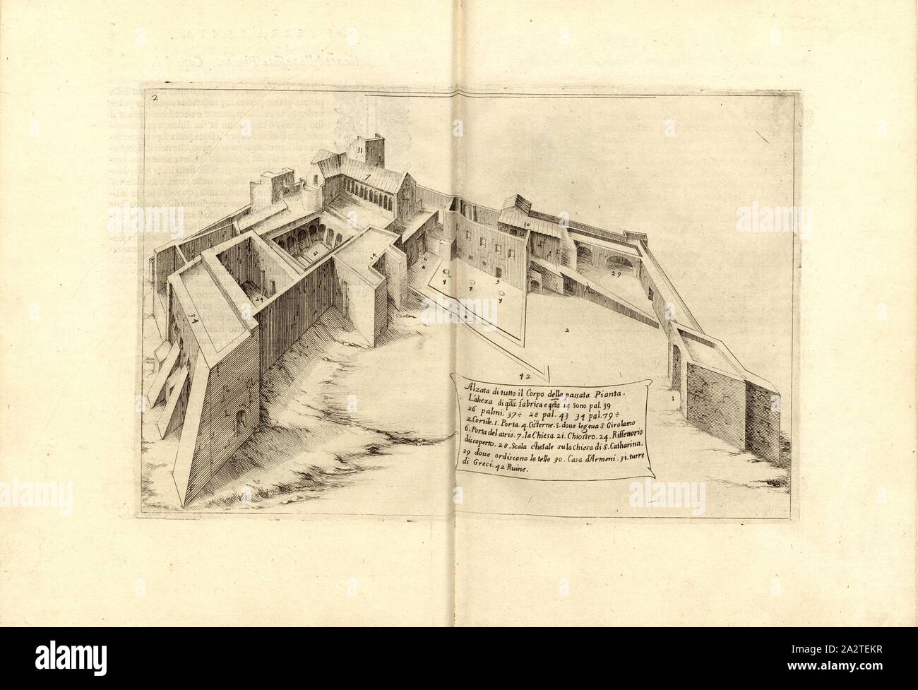 Soulever de tout le corps de la dernière usine, Église de la Nativité à Bethléem, fig. 2, 2, d'après p. 7, Amico, Bernardino (inv.) ; Tempesta, Antonio (sc.), 1591, Bernardino Amico da Gallipoli : Trattato delle Piante & Visuels de Sacri Edifizi di terra Santa disegnate dans Jerusalemme secondo le regole della Prospettiva et vera misura della lor grandezza. Firenza : appresso Pietro Cecconcelli, 1620 (am Schluss M.DC.XIX [1619 Banque D'Images