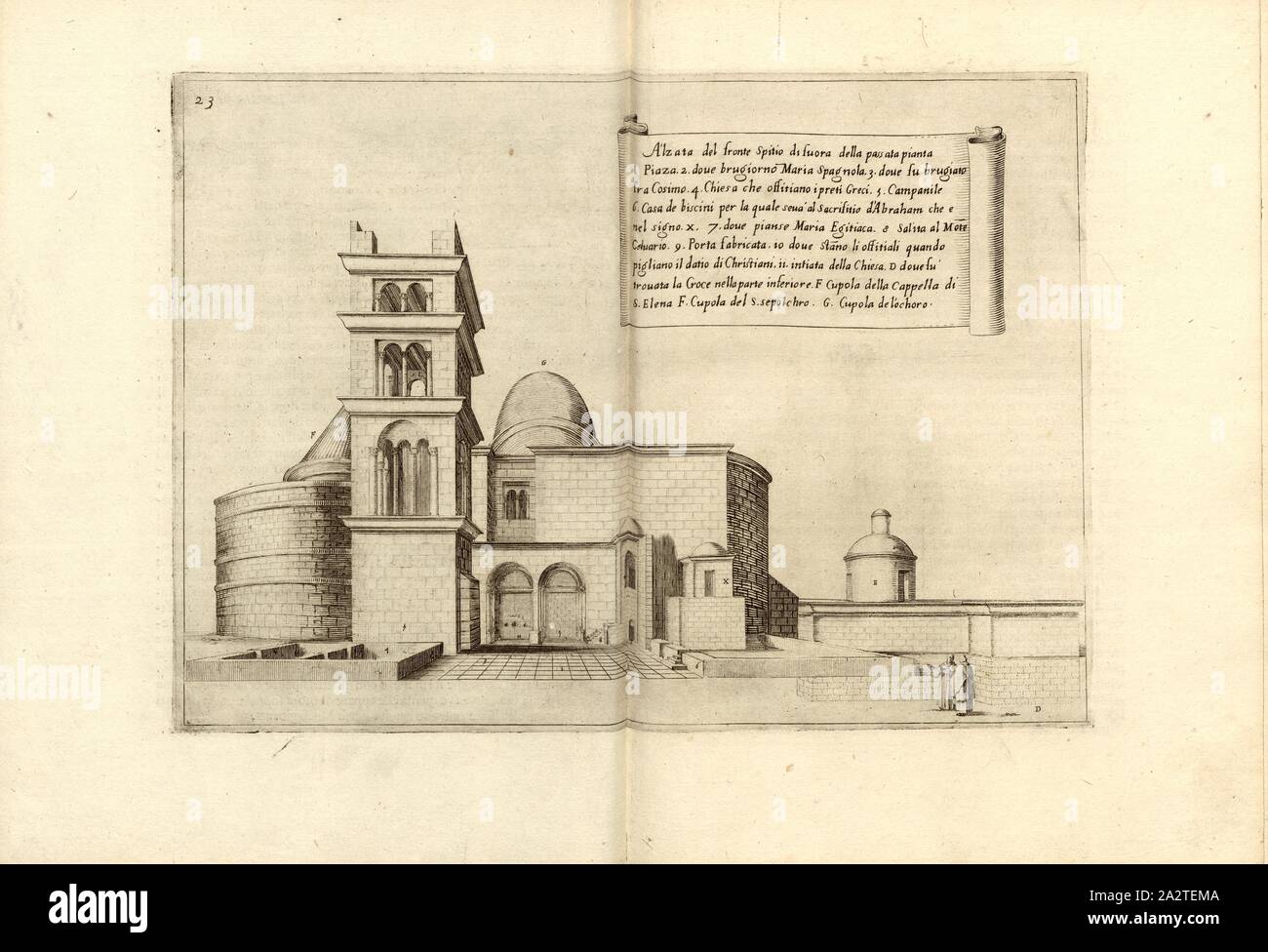 A'lzata spitio de l'avant des fuora du passé ... usine, Saint Sépulcre à Jérusalem, fig. 16, 23, après p. 35, Amico, Bernardino (inv.) ; Tempesta, Antonio (sc.), 1591, Bernardino Amico da Gallipoli : Trattato delle Piante & Visuels de Sacri Edifizi di terra Santa disegnate dans Jerusalemme secondo le regole della Prospettiva et vera misura della lor grandezza. Firenza : appresso Pietro Cecconcelli, 1620 (am Schluss M.DC.XIX [1619 Banque D'Images