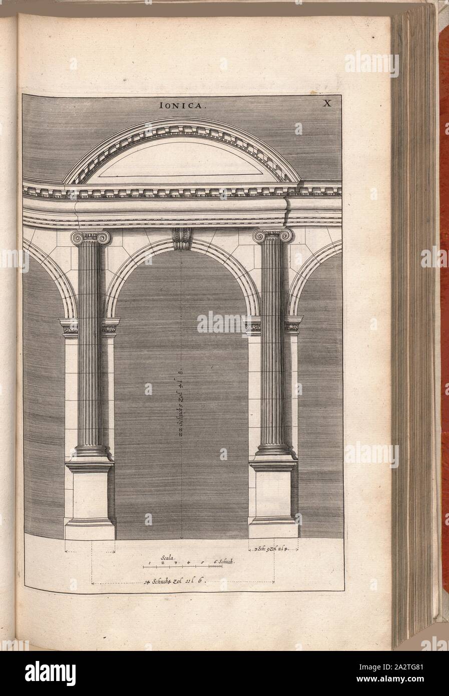 1 ionique, Arc d'ordre ionique, fig. 25, X, après p. 30, Nürnberg Endter Offizin (imp.), 1775, Joachim von Sandrart:Teutsche Academie der Bau- und Bildhauer- Maler-Kunst worinn : die Regeln und Lehrsätze dieser Künste gegeben, nicht weniger zu besten die Erläuterung multiples Exemple der alten und neuen Künstler dans beygefüget Kupfer worden, wie solche en Rom auf das genaueste abgezeichnet Lebensbeschreibungen sind : nebst den Besten der griechischen, römischen und neuen Künstler, ingleichen der Anzeige ihrer vornehmsten Werke. Nürnberg : verlegt dans der Johann Andreas Endterischen Handlung, 1768-1775 Banque D'Images