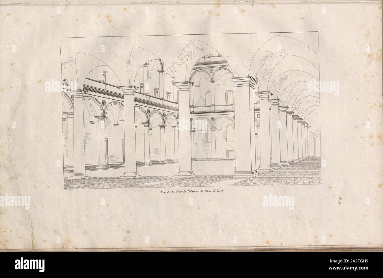 Vue de la Cour de la chancellerie Palace, Projet d'une cour intérieure du palais, Pl. 79, Percier, Charles (éditeur) ; Fontaine, Pierre-François-Léonard (éditeur), 1798, Charles Percier et Pierre François Léonard Fontaine (Hg.) : Palais, maisons et autres édifices, modernés dessinés à Rome. Paris : Ducamp, 1798 Banque D'Images