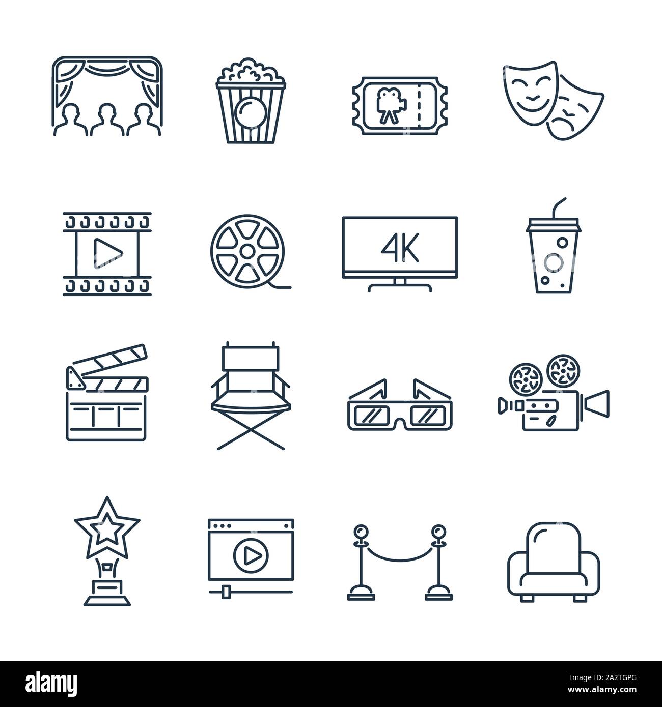 Cinéma et film Line Icons Set Illustration de Vecteur