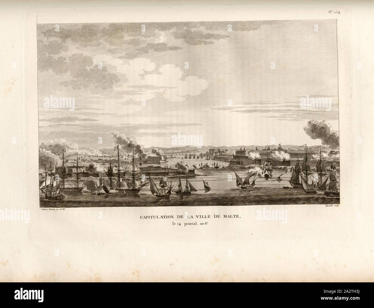 Capitulation de la ville de Malte, le 14 PRAIRIAL AN 6., la flotte de Napoléon Bonaparte dans le port de La Valette à Malte le 11 juin 1798, signé : Duplessi-Bertaux inv. Et del, Desaulx, couche externe Fig. 67, no. 134, p. 540 (après cent trente-quatrième tableau), Duplessi Bertaux,, Jean (inv. et del.) ; Desaulx, Jean (sc.), Collection complète des tableaux historiques de la Révolution française en trois volumes [...]. Bd. 2. A Paris : chez Auber, Editeur, et seul propriétaire : de l'imprimerie de Pierre Didot l'aîné, an XI de la République M. Francçaise DCCCII Banque D'Images