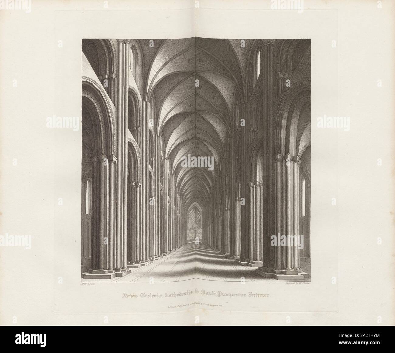 Le navire Cathédrale Saint Paul, la perspective de l'intérieur de l'ancienne nef de la Cathédrale St Paul à Londres, signé : Après Hollar, gravée par W. Trouver ; publié par Lackington & Co. et Longman & Co., Pl. 41, à la p. 108, Hollar, Wenzel (dessin) ; Handy, W. (gravure) ; Lackington & Co (éditeur) ; Longman & Cie (éditeur), William Dugdale, Henry Ellis : l'histoire de la cathédrale Saint-Paul à Londres, à partir de sa fondation : extrait de chartes originales, dossiers, leiger-livres, et d'autres manuscrits. Londres : imprimé pour Lackington, Hughes, Harding, Mavor, et Jones ; et Longman, Hurst, Rees, Orme, Brown et Banque D'Images