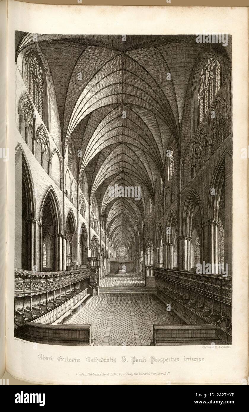 Choeur de la cathédrale de Saint Paul, la perspective de l'intérieur de l'ancien Chœur de la Cathédrale St Paul à Londres, signé : Après Hollar, gravée par W. Trouver ; publié par Lackington & Co. et Longman & Co., Pl. XLIII, p. 108, Hollar, Wenzel (dessin) ; Handy, W. (gravure) ; Lackington & Co (éditeur) ; Longman & Cie (éditeur), William Dugdale, Henry Ellis : l'histoire de la cathédrale Saint-Paul à Londres, à partir de sa fondation : extrait de chartes originales, dossiers, leiger-livres, et d'autres manuscrits. Londres : imprimé pour Lackington, Hughes, Harding, Mavor, et Jones ; et Longman, Hurst, Rees, Orme, et Banque D'Images