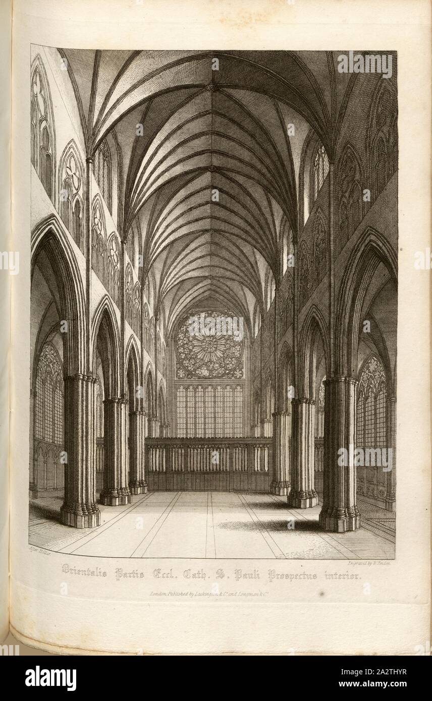 L'Est de l'ECD. CATH. Le Sri. La perspective de l'intérieur Paul, partie orientale de l'ancienne Cathédrale St Paul à Londres, signé : Après Hollar, gravée par W. Trouver ; publié par Lackington & Co. et Longman & Co., Pl. XLIV, p. 108, Hollar, Wenzel (dessin) ; Handy, W. (gravure) ; Lackington & Co (éditeur) ; Longman & Cie (éditeur), William Dugdale, Henry Ellis : l'histoire de la cathédrale Saint-Paul à Londres, à partir de sa fondation : extrait de chartes originales, dossiers, leiger-livres, et d'autres manuscrits. Londres : imprimé pour Lackington, Hughes, Harding, Mavor, et Jones ; et Longman, Hurst, Rees, Orme, et Banque D'Images