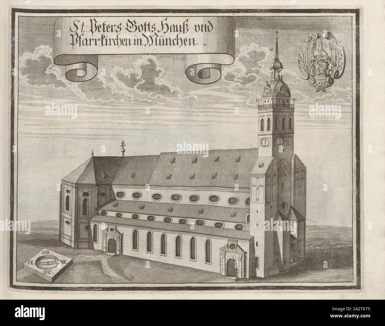 St Peters Gotts maisons et églises paroissiales à Munich, Église Saint Pierre à Munich, fig. 13, d'après p. 12, Wening, Michael (del. et sc.), 1701, Michael Wening : historico-topographica 1637-1710). Das ist : Beschreibung, dess Churfürsten- und Hertzogthumbs Bayrn Nidern Ober- und vier, welches dans Rennt-Aembter Theil oder als, Oberlands Burgkhausen Underlands, München und aber dans Landshuet abgetheilt unnd Straubing ist [...]. Thail 1. München : bey Johann Lucas Straub, gem : lobl. Landtschafft Buchtruckern, anno M.DCCI. [1701 Banque D'Images