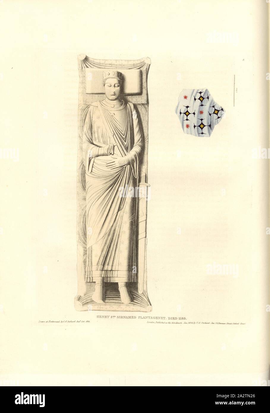 Henry 2.e Sirnamed Plantagenet, est mort 1189, Tombeau de Henri II (Henri II Plantagenêt) dans l'abbaye Fontevrault signé : Dessiné par C. A. Stothard, C.A. Stothard, fig. 7, 4, 4, après p. Stothard, Charles Alfred (dessinée et éditeur), Charles Alfred Stothard, Alfred John Kempe : Les effigies monumentales de Grande-bretagne : sélectionné dans nos cathédrales et églises, dans le but de réunir et de préserver des représentations correctes des meilleures illustrations historiques existe, à partir de la conquête normande pour le règne de Henri le huitième : consacré par l'autorisation de le Prince Régent. Londres : IMPRIMÉ PAR J Banque D'Images