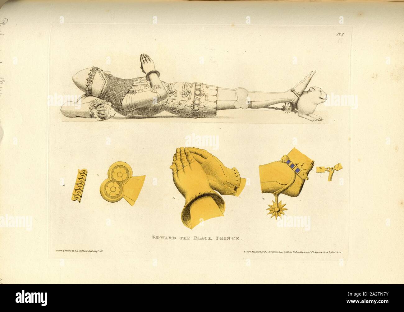 Edward le Prince Noir 1, Tombe d'Édouard de Woodstock à la Cathédrale de Canterbury, signé : dessiné et gravé par C.A. Stothard Jun, publié par C.A. Stothard, fig. 96, Pl. 2, à la p. 66, Stothard, Charles Alfred Jun. (dessiné, gravé et éditeur), Charles Alfred Stothard, Alfred John Kempe : Les effigies monumentales de Grande-bretagne : sélectionné dans nos cathédrales et églises, dans le but de réunir et de préserver des représentations correctes des meilleures illustrations historiques existe, à partir de la conquête normande pour le règne de Henri le huitième : consacré par l'autorisation de le Prince Régent. Londres Banque D'Images