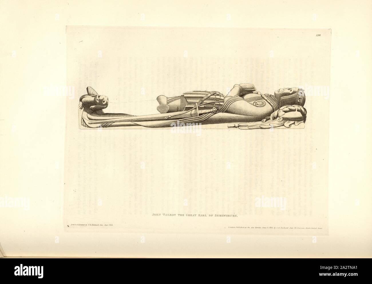 John Talbot, le grand Comte de Shrewsbury, tombe de John Talbot, St Alkmund's Church, Whitchurch, signé : dessiné et gravé par C.A. Stothard Jun, publié par C.A. Stothard Jun, fig. 140, 128, p. 96, après Stothard, Charles Alfred Jun. (dessiné, gravé et éditeur), Charles Alfred Stothard, Alfred John Kempe : Les effigies monumentales de Grande-bretagne : sélectionné dans nos cathédrales et églises, dans le but de réunir et de préserver des représentations correctes des meilleures illustrations historiques existe, à partir de la conquête normande pour le règne de Henri le huitième Banque D'Images