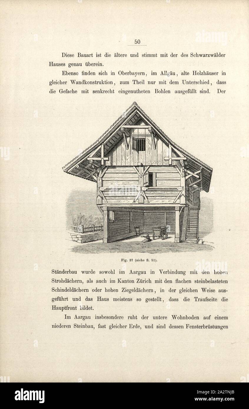 Bâtiment de stockage bâtiment de stockage à Dielsdorf, au début du 17ème siècle, à Dielsdorf Fig. 37, p. 50, 1885, Ernst Gladbach : Die der Schweiz, Holz-Architectur 2. Aufl. Zürich & Leipzig : Orell Füssli, 1885 Banque D'Images