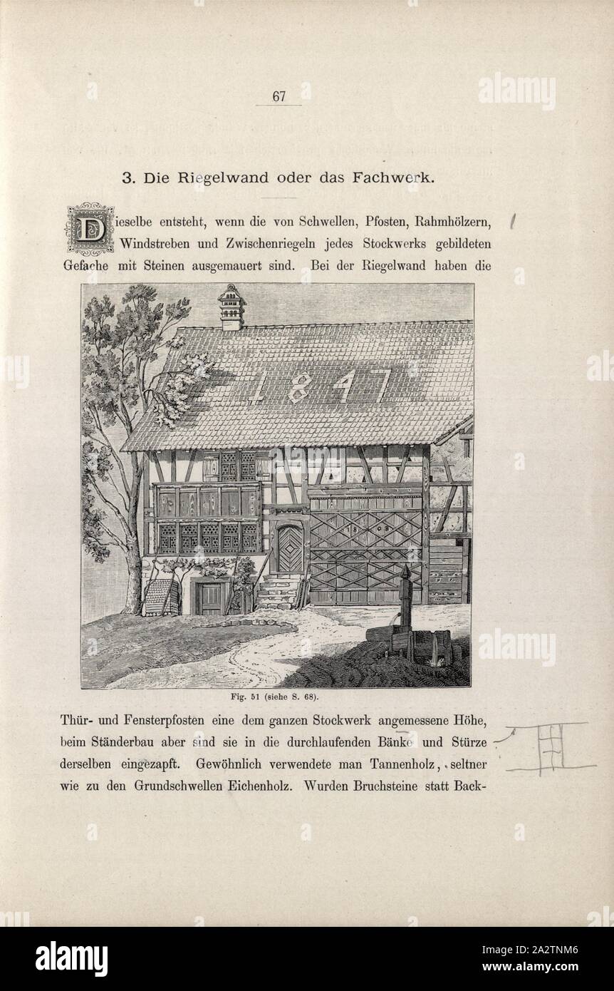 Maison à Oberwolfach, maison à Hofstetten (Canton de Zurich) à partir de l'année 1808, fig. 51, p. 67, 1885, Ernst Gladbach : Die der Schweiz, Holz-Architectur 2. Aufl. Zürich & Leipzig : Orell Füssli, 1885 Banque D'Images