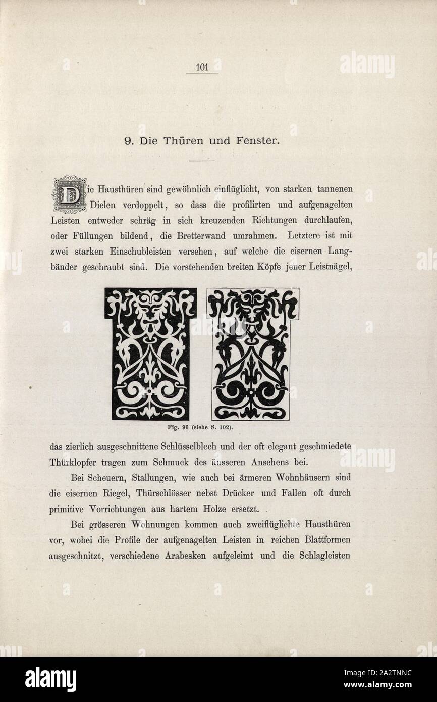 Vêtements Vêtements porte porte, coupure de lumière et de bois sombre, fig. 96, p. 101, 1885, Ernst Gladbach : Die der Schweiz, Holz-Architectur 2. Aufl. Zürich & Leipzig : Orell Füssli, 1885 Banque D'Images