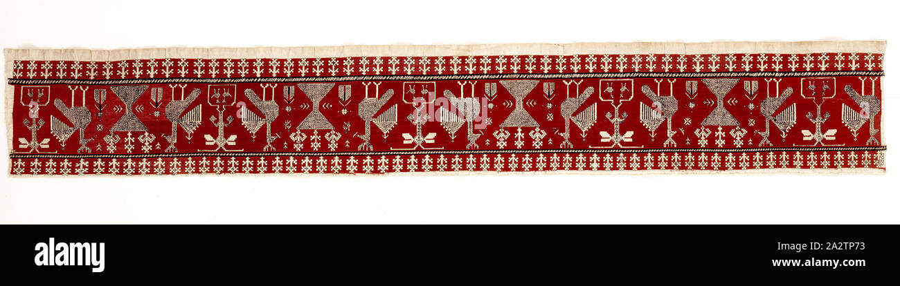 Ameublement, fin des années 1700, le linge de maison brodé de soie, 88 x 13-3/8 po., du textile et des arts de la mode Banque D'Images
