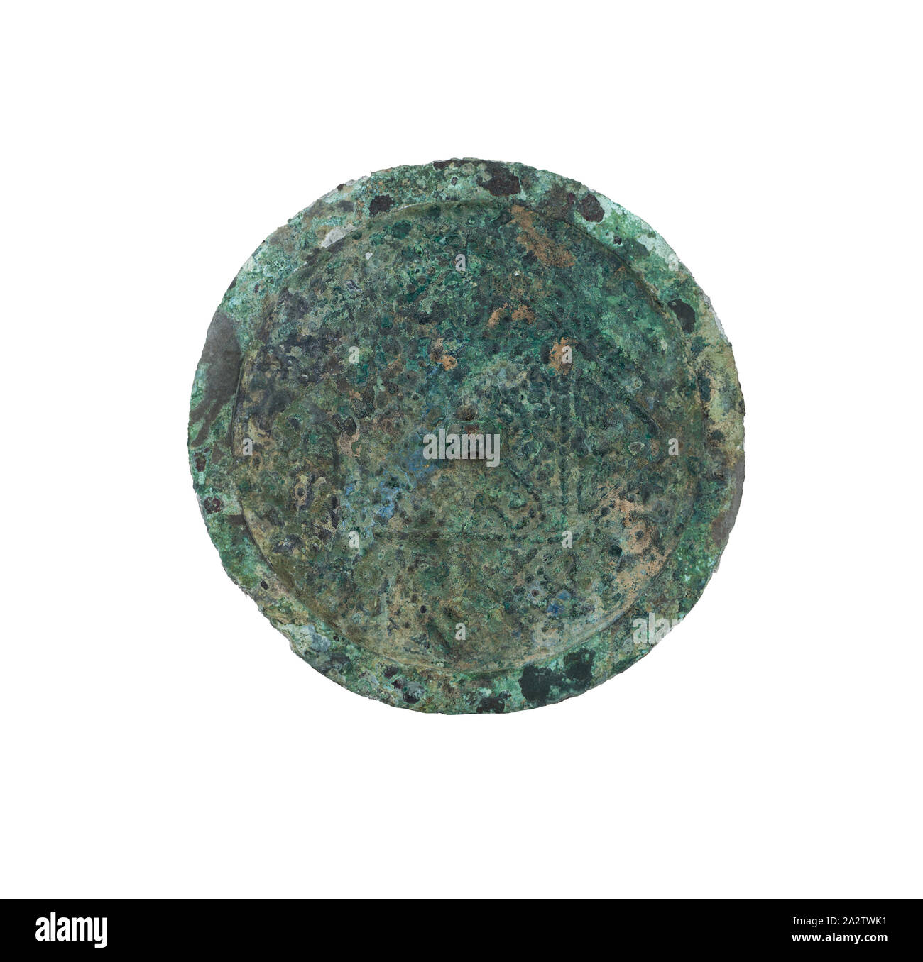 Miroir, bronze, 3-5/8 (diam.), Art Asiatique. Banque D'Images