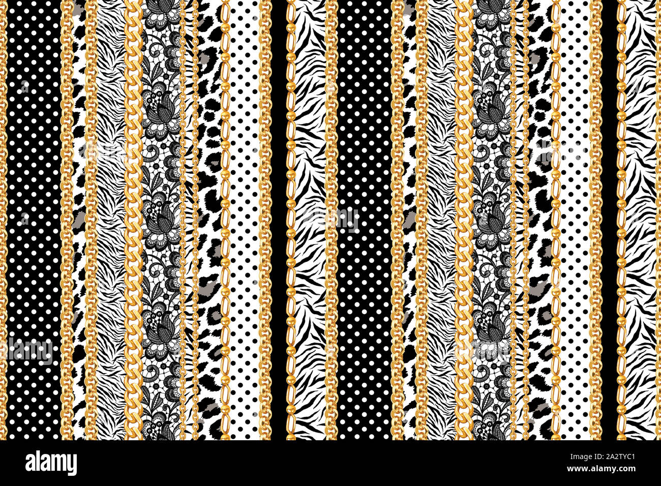 Leopard, la moule et les points noirs avec des chaînes en or Modèle prêt pour impression textile. Banque D'Images