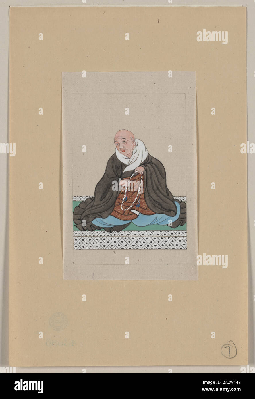 La figure religieuse, probablement un moine, assis, en face légèrement à gauche, tenant un chapelet de boucle Banque D'Images