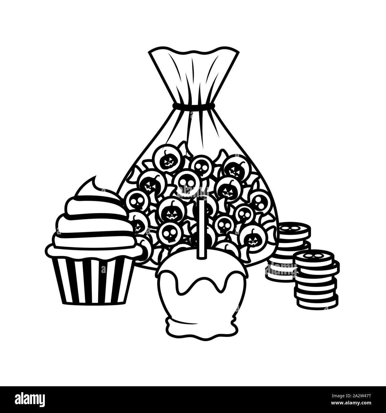 Halloween cupcake sucré et bonbons Illustration de Vecteur
