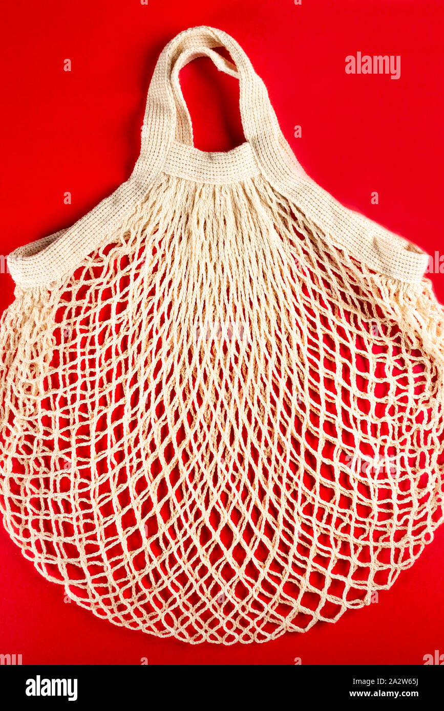 String coton sac-filet, Sac shopping réutilisable pour l'épicerie, zéro déchets écologique et dire non à des concepts en plastique Banque D'Images