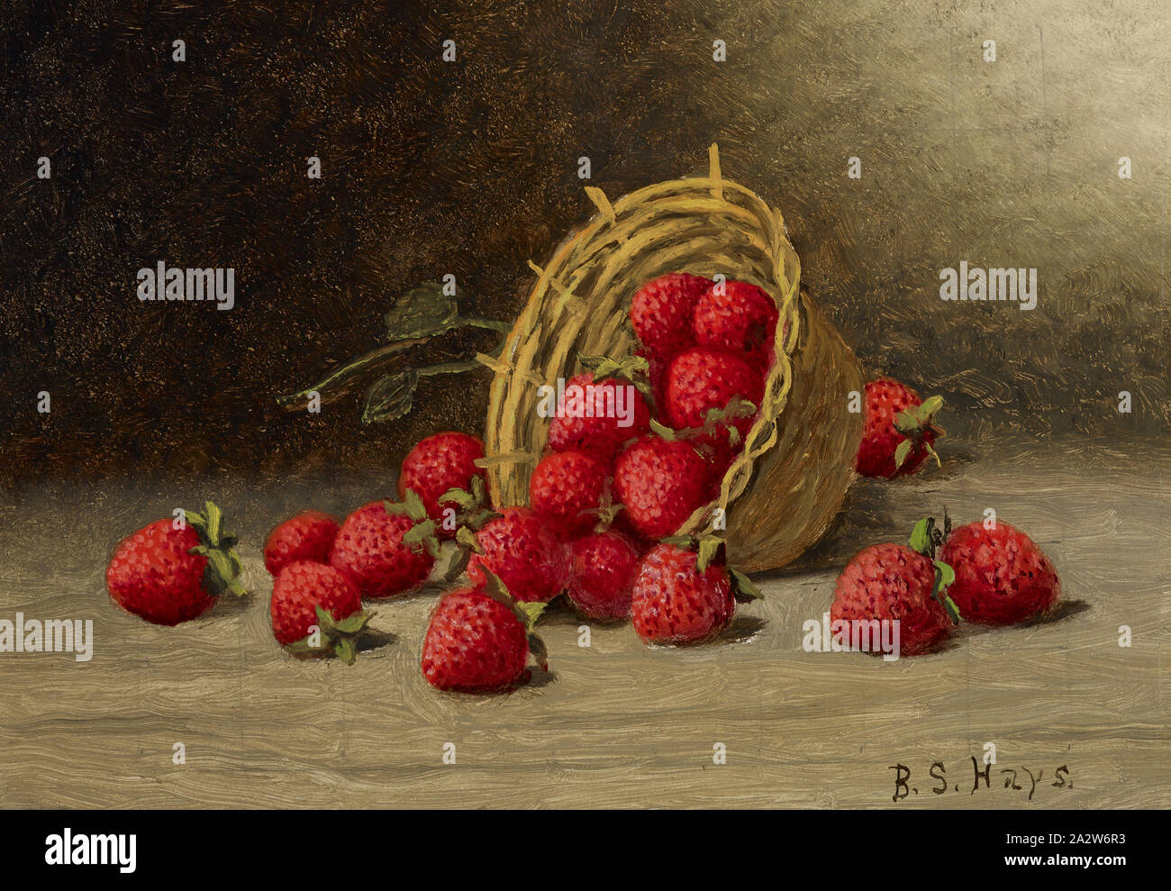 Fraises, Barton Stone Hays (Américain, 1826-1914), vers 1870, huile sur carton, 9-1/2 x 12-1/4 in. (Conseil) 13 x 16-3/4 x 2 in. (Pans), signé, l.r. : B. S. Hays., American Peinture et Sculpture à 1945 Banque D'Images