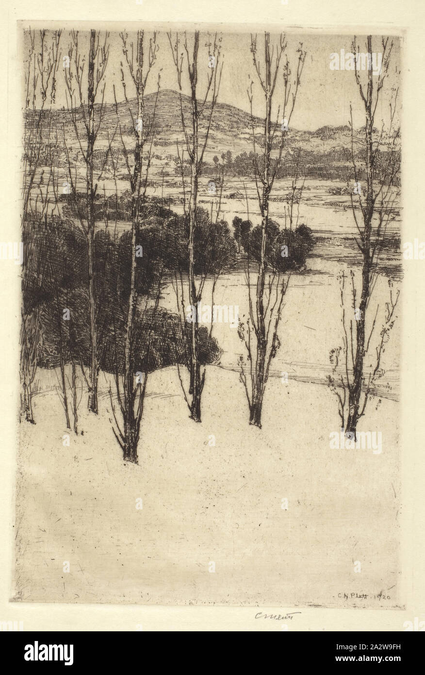 La Montagne, Charles Adams Platt (Américain, 1861-1933), 1920, encre sur papier, 10-5/16 x 7-1/8 in. (Image) 13-3/4 x 10-1/4 in. (Feuille), signé sur plaque, L.R. : C. A. Platt, 1920, signée au crayon, sous l'image, L.R. : C.A. Platt Banque D'Images