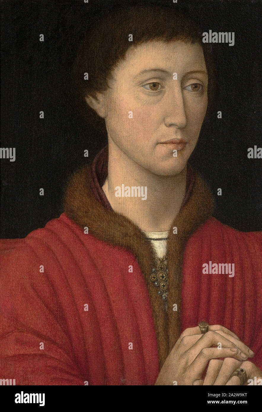 Portrait d'un homme, disciple de Rogier van der Weyden (1399-1464), à propos de, vers 1450, huile sur toile, 14 x 10 in. (Toile) environ 20 x 16 x 1-1/2 in. (Encadré), le phoque, l'ovale rouge cire sur la barre de civière : Galerie Sedelmeyer Paris." Label, papier respectées une fois sur le verso de la peinture porte un timbre rond et l'encre manuscrite date : Galerie Weber, Hambourg, 1897], 969 [manuscrit [numéro d'inventaire] Stamp au verso sur la barre de civière : [douanes], la peinture et la sculpture européenne avant 1800 Banque D'Images
