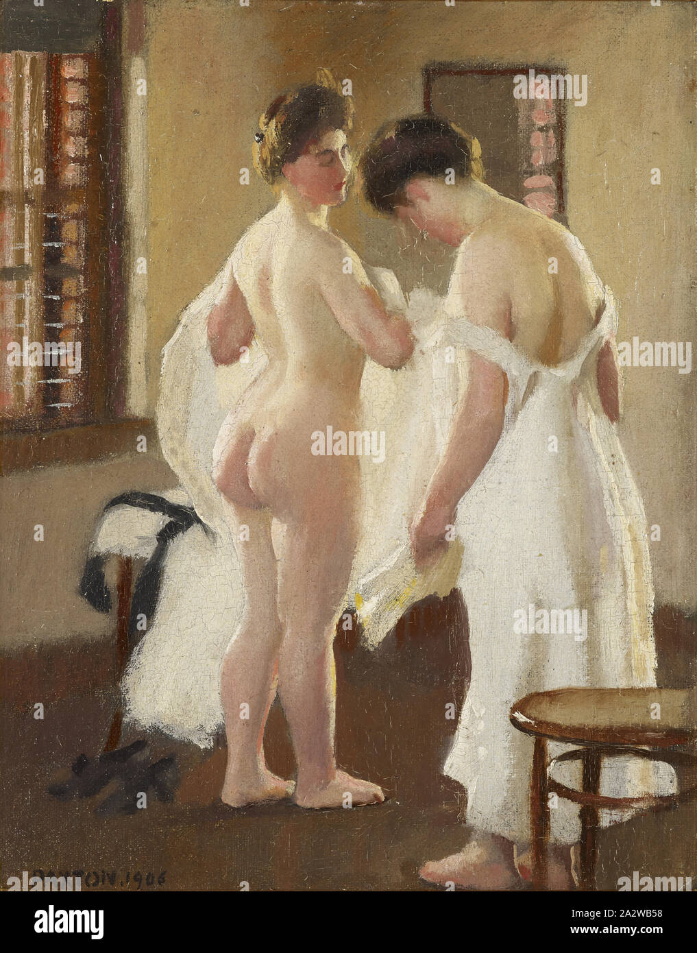 Les femmes s'habiller, William McGregor Paxton (American, 1869-1941), 1906, huile sur toile, 10-1/2 x 8-3/8 in. (Toile) 14 x 12 x 1-5/8 in. (Pans), signé et daté, l.l. : Paxton, 1906, American Peinture et Sculpture à 1945 Banque D'Images