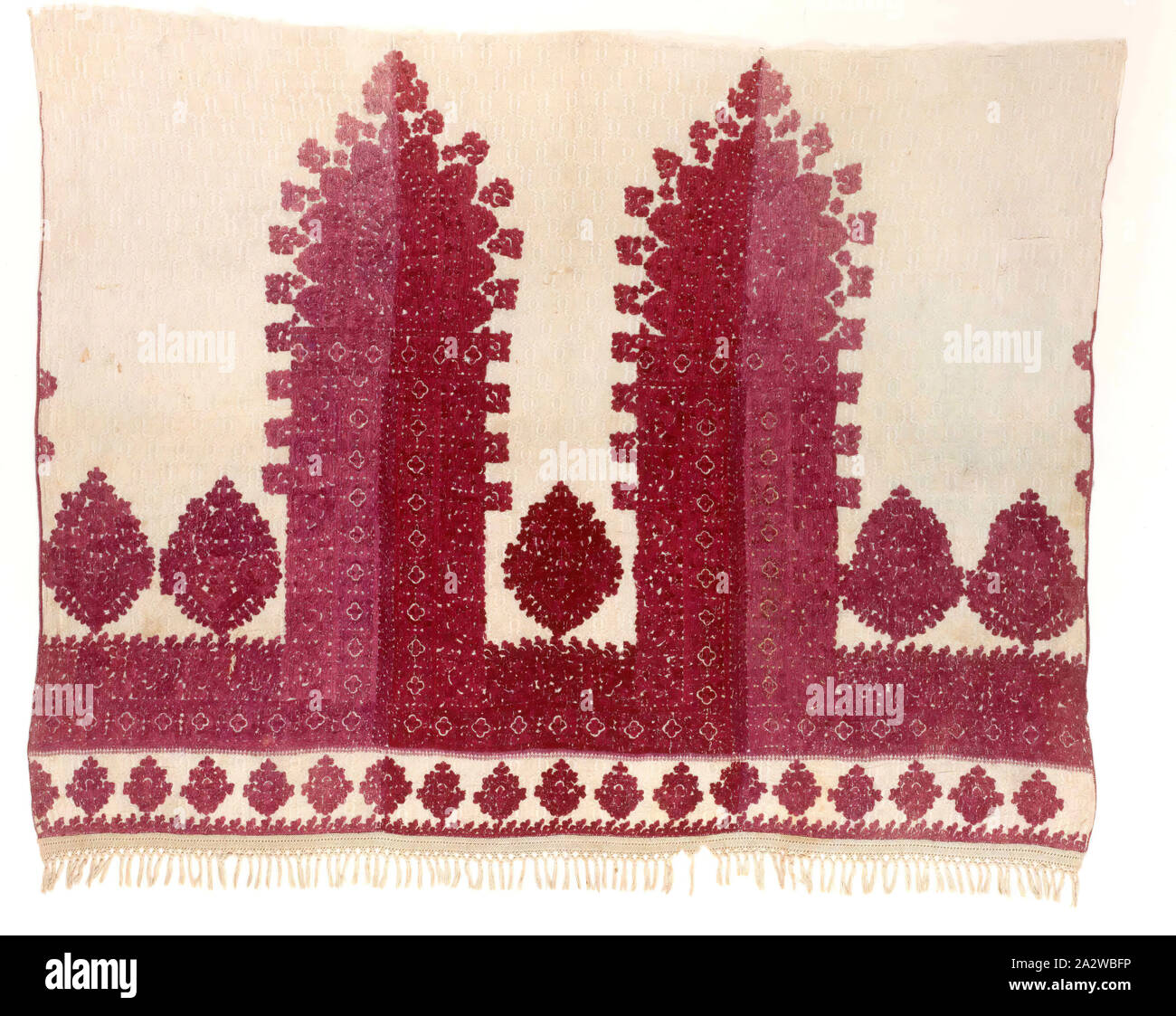 Fragment d'un rideau, du milieu du xixe siècle, le coton brodé de soie, 58 x 72 in., du textile et des arts de la mode Banque D'Images
