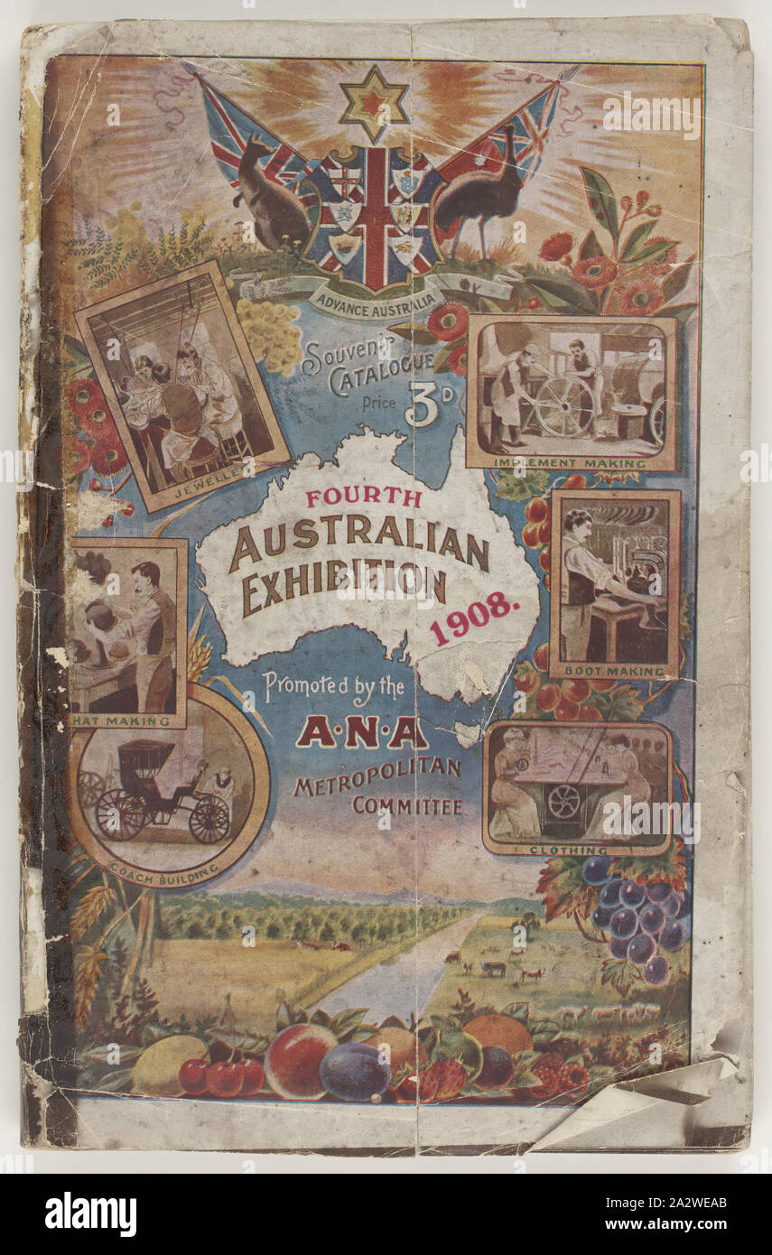 Catalogue - ANA, Quatrième exposition australienne, jan-fév 1908, catalogue de souvenirs pour la quatrième exposition de l'Australie, promu par l'Association des autochtones australiens (ANA), a été tenu à l'(Royal) Bâtiment d'exposition, 25 janvier - 22 Février 1908 Banque D'Images