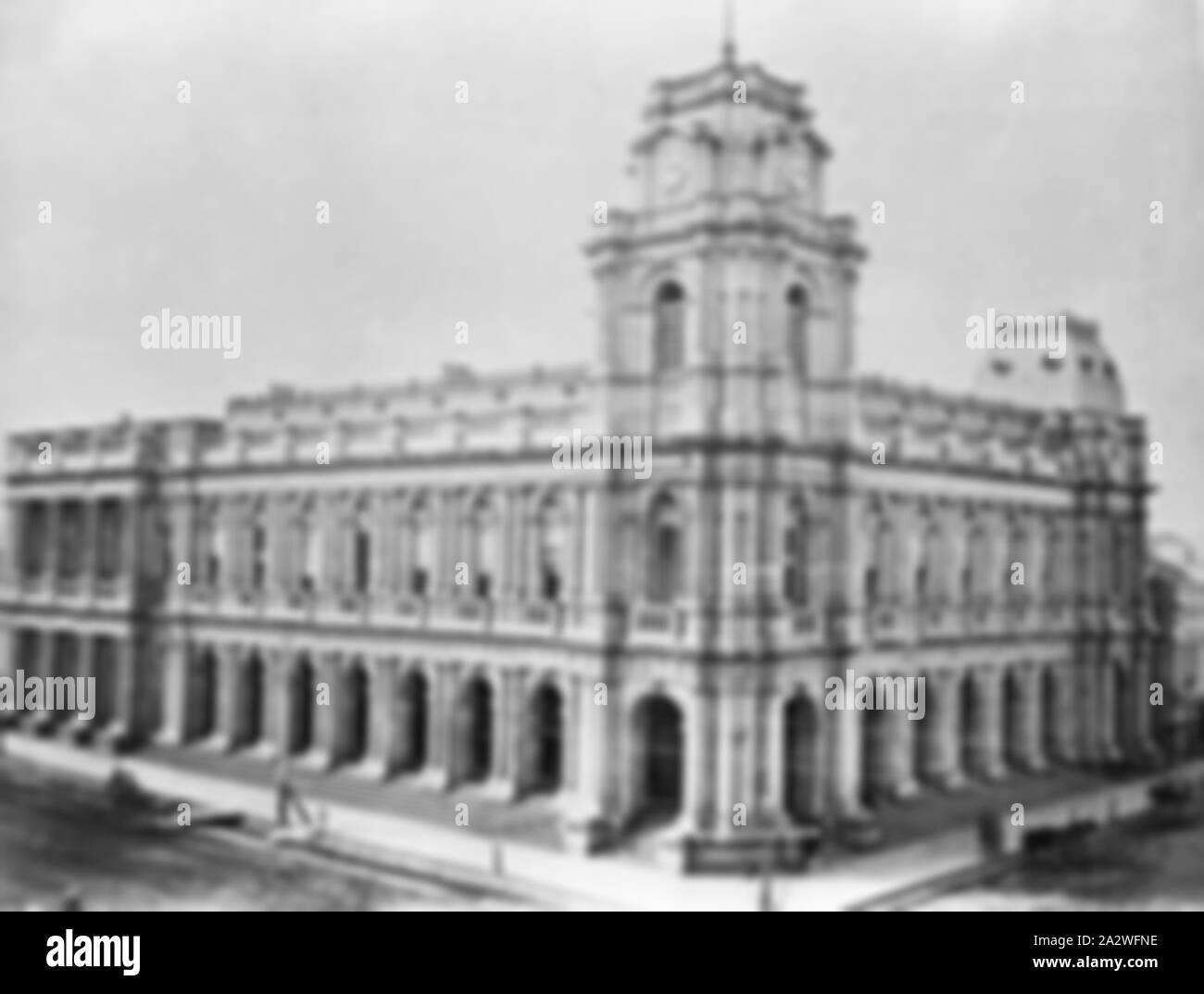 Négatif - General Post Office, Melbourne, Victoria, vers 1880, Melbourne Bureau de poste. Il y a des ponts sur les gouttières et l'accrochage des postes le long des rues Banque D'Images