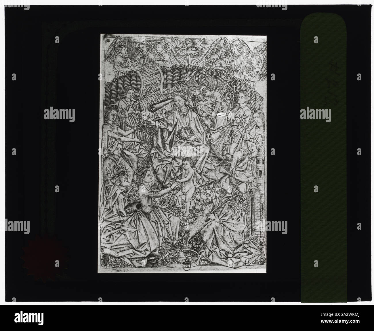 Reproduction d'imprimer montrant vierge et Enfant Jésus dans un jardin avec les saints Catherine et Barbara Banque D'Images