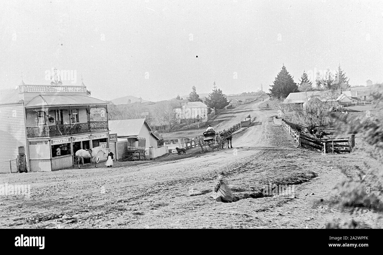 - Négatif, Victoria nord Newlyn, vers 1901, le magasin général du nord de Newlyn. Il y a un cheval et le chariot sur la route Banque D'Images