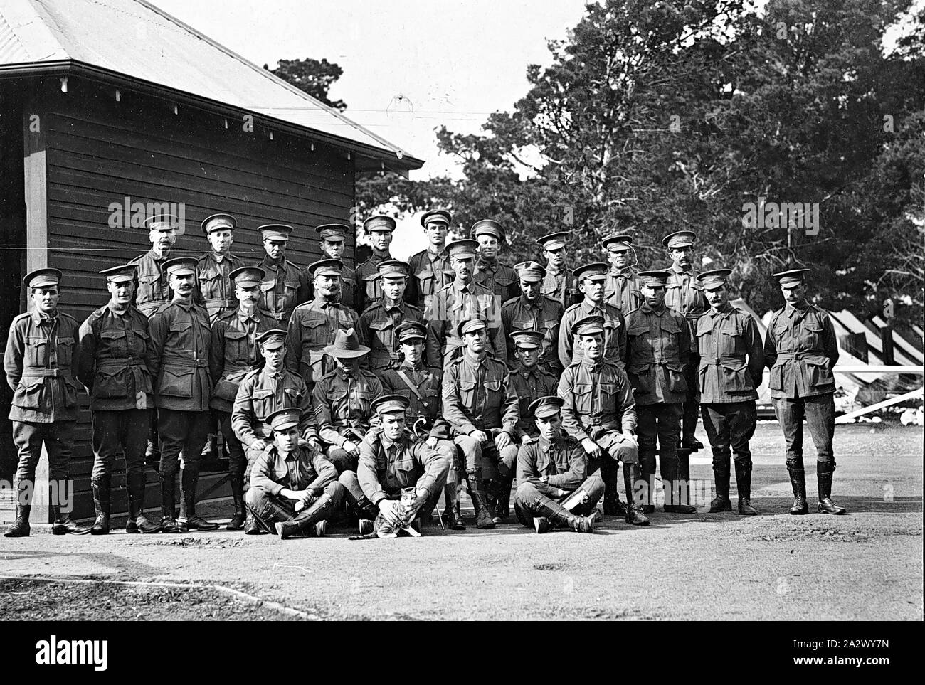 - Négatif, Melbourne, Victoria 1916, soldats au dépôt de remonte Banque D'Images