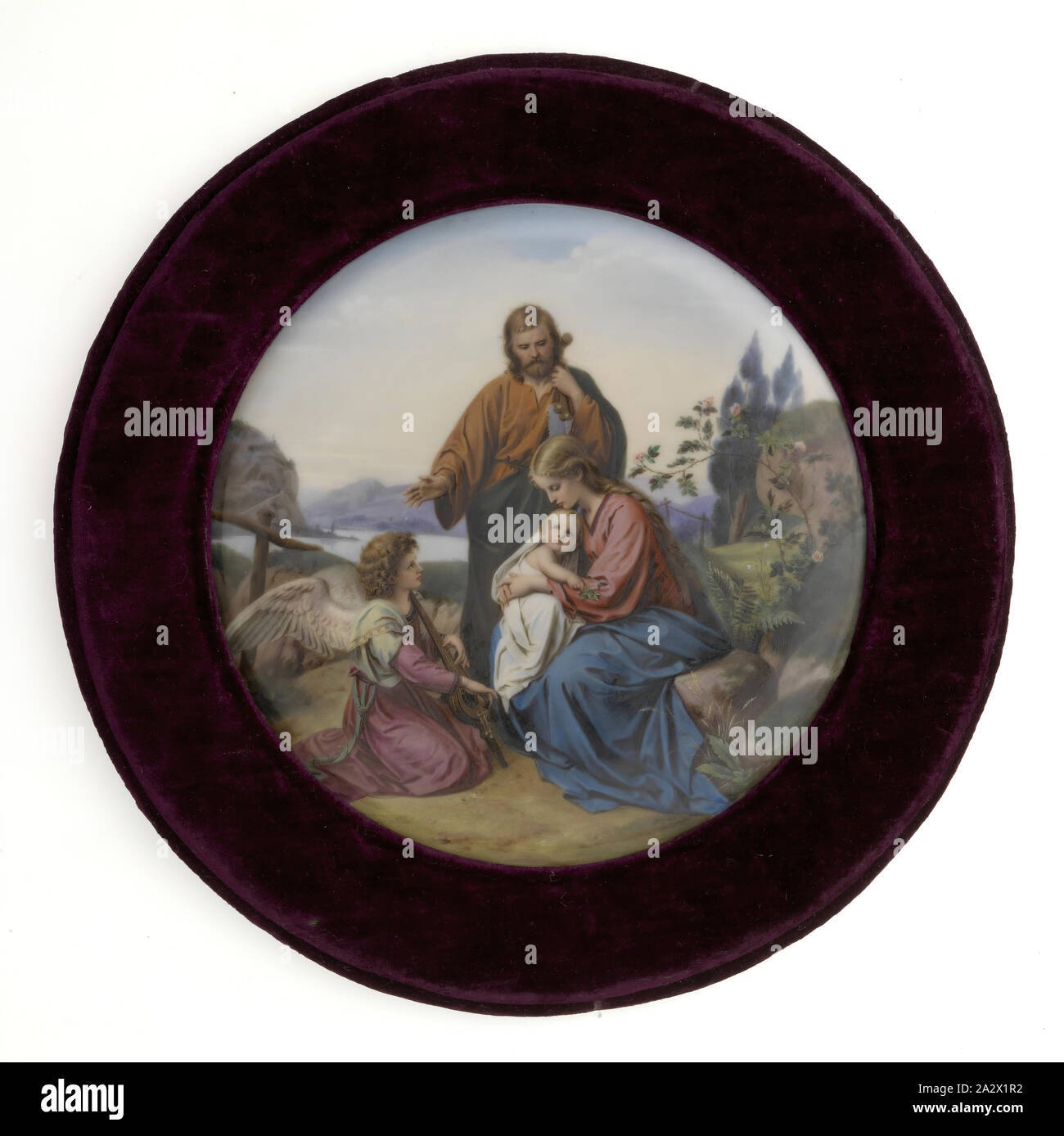 - Plaque en porcelaine peinte, 'La Sainte Famille avec encore de Angel', Josef Zasche après Overbeck, Autriche, vers 1880, la plaque de porcelaine fabriqués par Josef Zasche, Vienne, représentant une image de "La Sainte Famille avec encore de Angel' après une peinture à l'huile originale de Johann Friedrich Overbeck (1789-1869). La plaque a été exposée au Salon International de Melbourne 1880, où il a été acquis par John Twycross. Il est monté dans un cadre en velours du xixe siècle avec une jambe fixée à l'arrière lui permettant de Banque D'Images