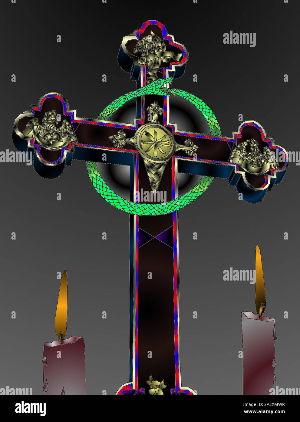 Un crucifix avec un Gnostique ouroboros autour d'elle. Banque D'Images