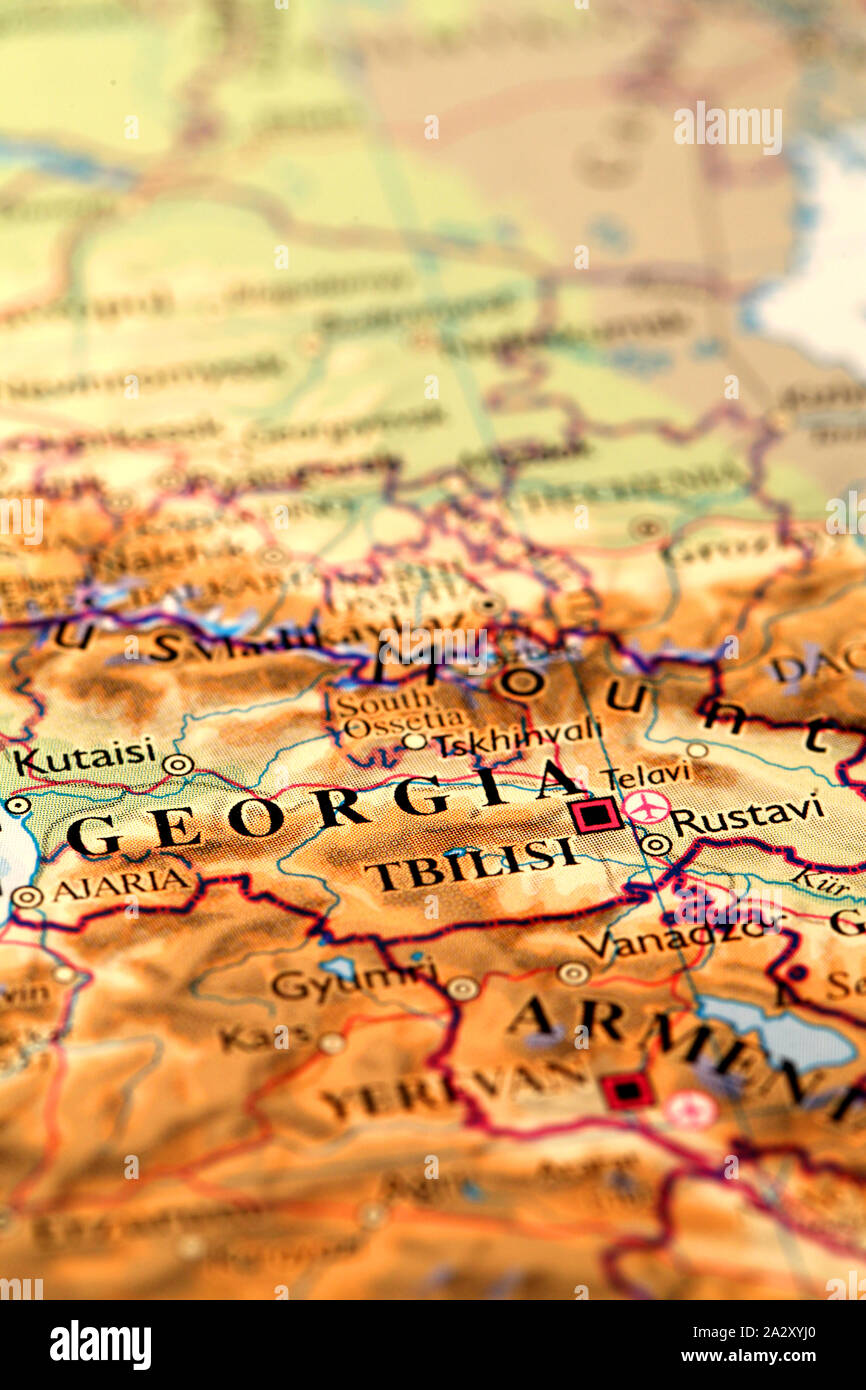 La Géorgie sur atlas world map Banque D'Images