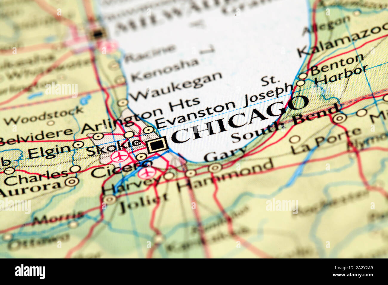 Plan de la ville de Chicago sur atlas world map Banque D'Images