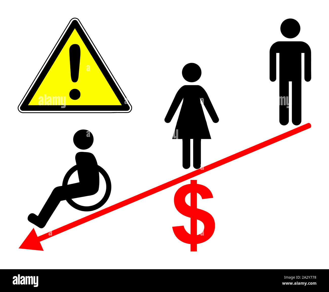 Les hommes, les femmes et les personnes handicapées à obtenir payé de façon inégale dans bon nombre d'entreprises Banque D'Images