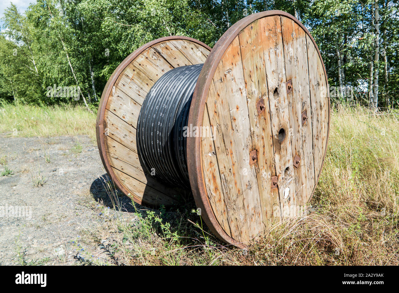 Tambour de câble de la ligne de téléphone Banque D'Images