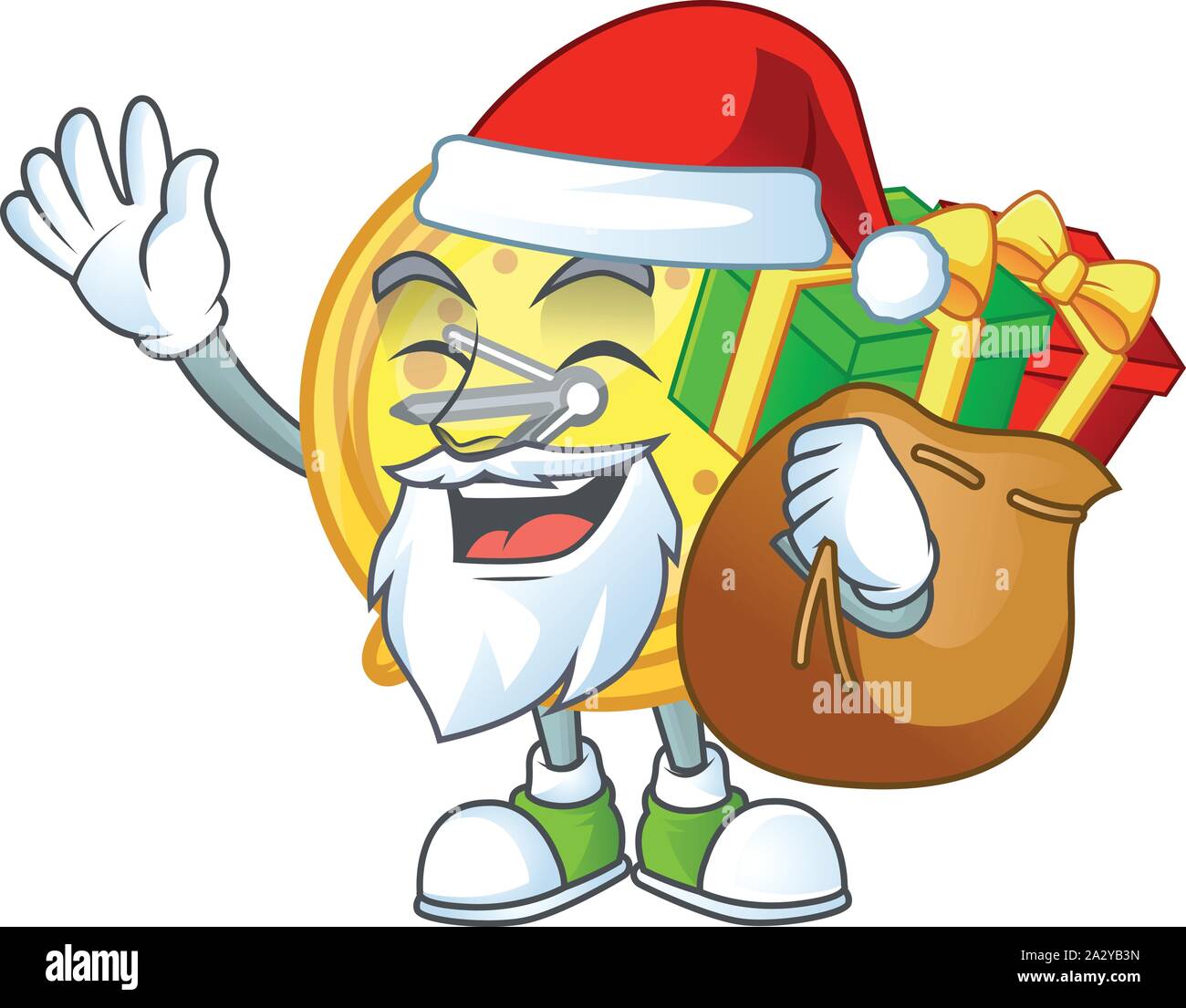 Cadeau du père Noël avec réveil caractère sur fond blanc Illustration de Vecteur